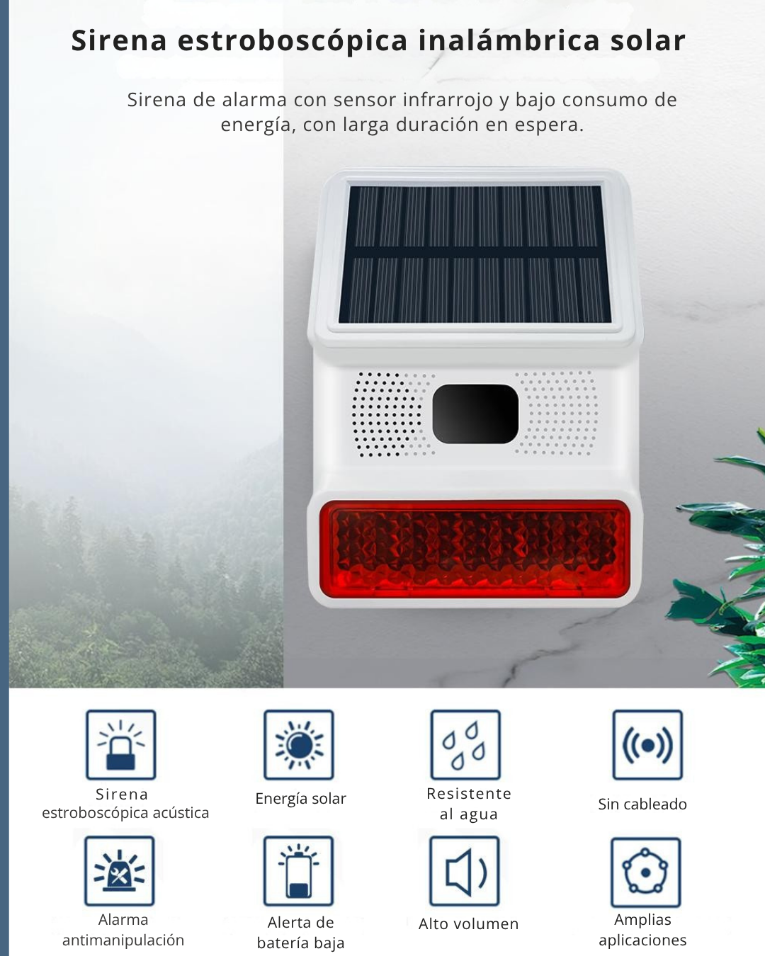 Sirena Solar Inalámbrica para Exterior LockLed LK-SS025