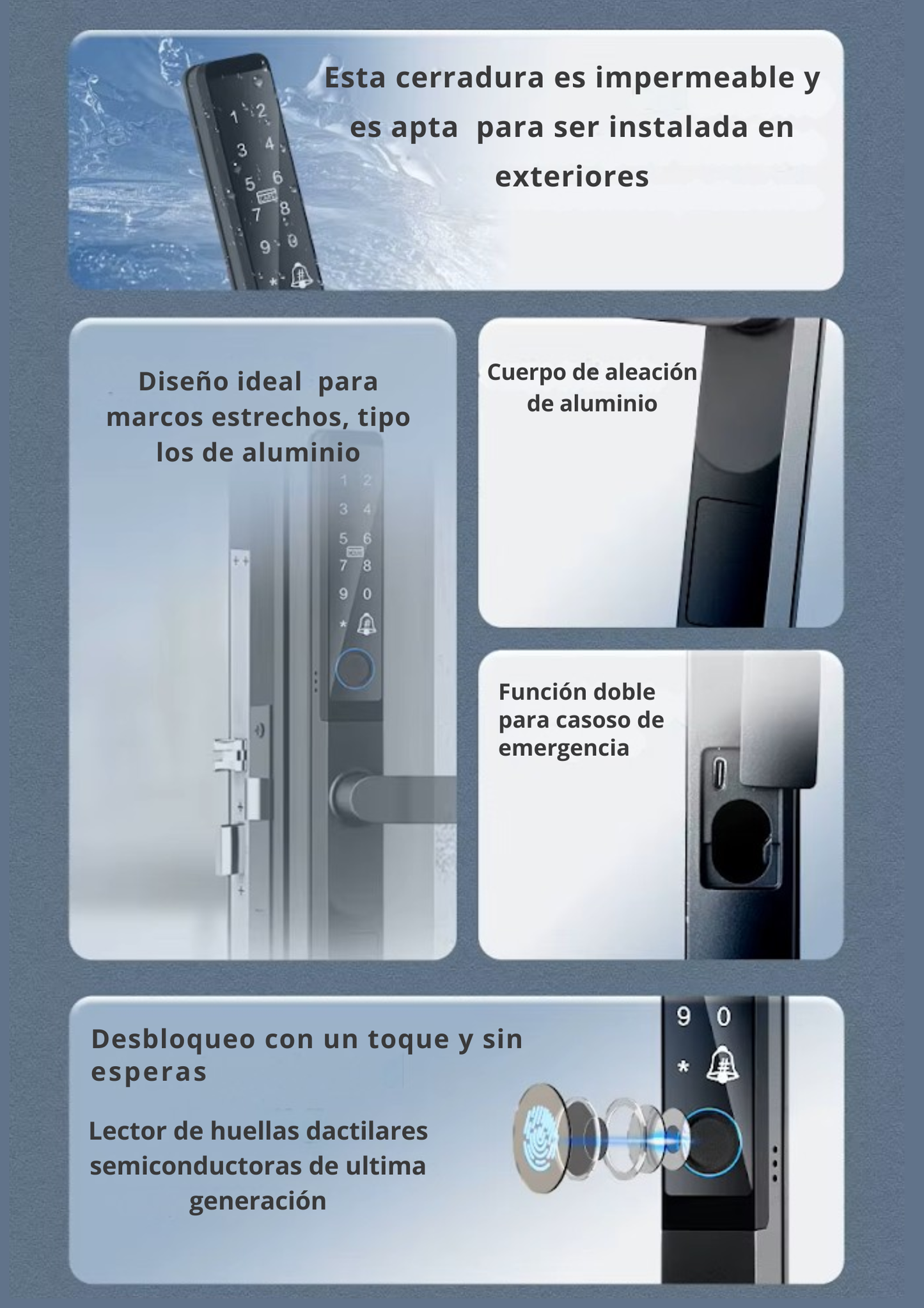 Cerradura Inteligente Pestillo Corto Exterior/interior Lk08