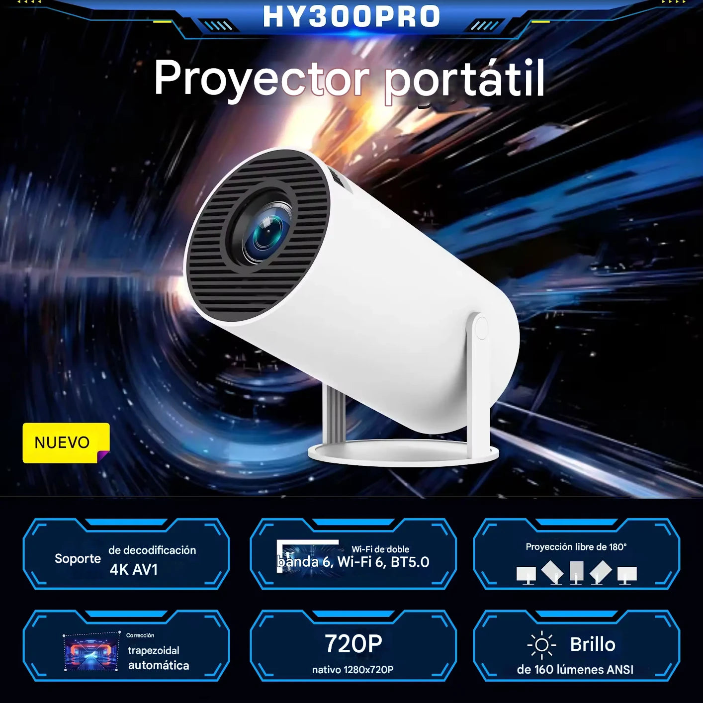 Proyector Hy300 Ultra hd 4K  Wi-fi-Bluethoot