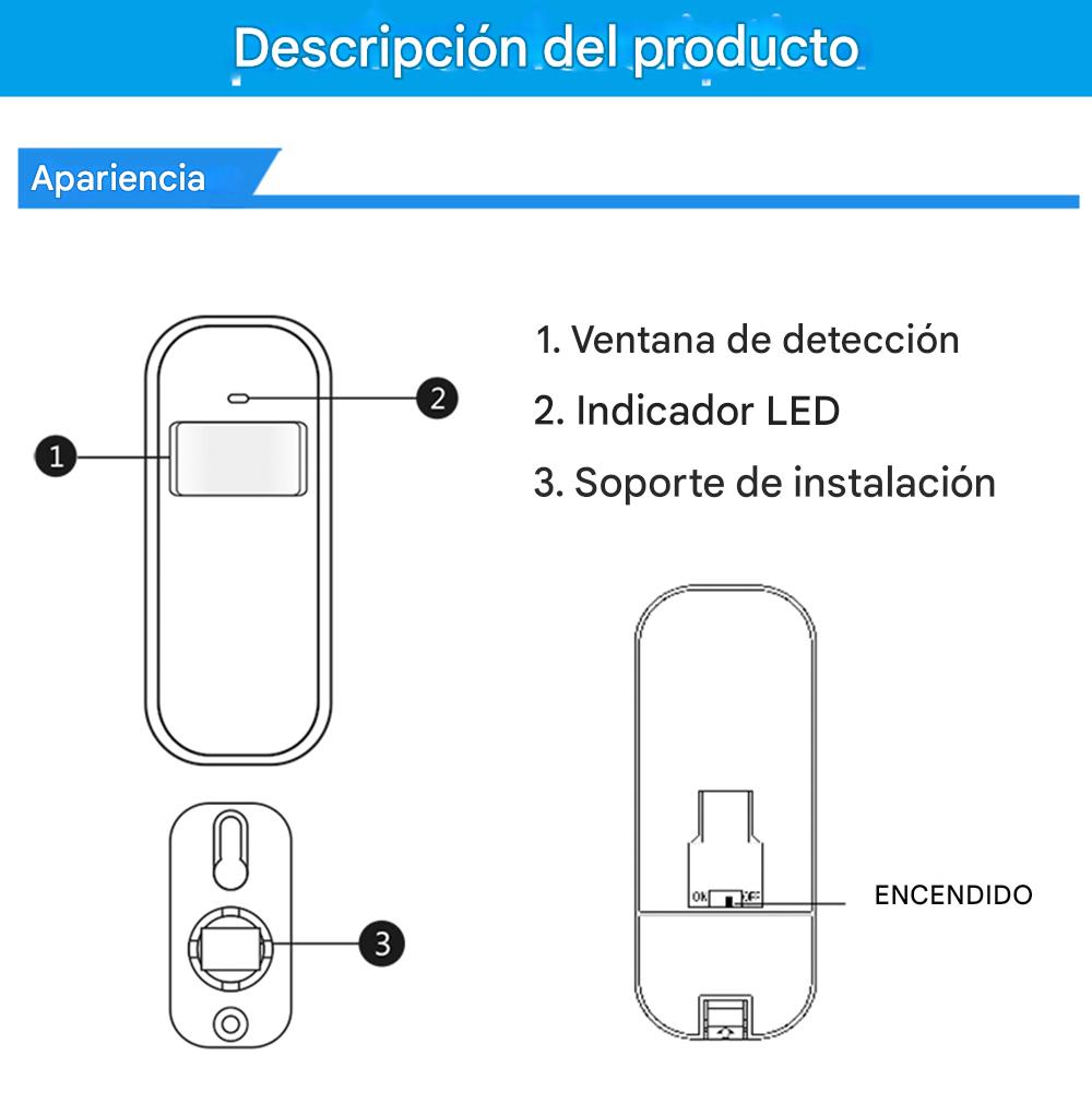 Sensor de Movimiento Infrarrojo PIR S002-P3 Inalámbrico Alarma